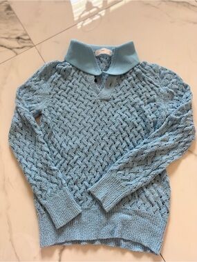 TOGA Pulla Light Blue Open-Weave Turtleneck Sweater